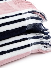 Christy Navy Blue College Stripe Fringed Beach Towel - Image 2 of 3