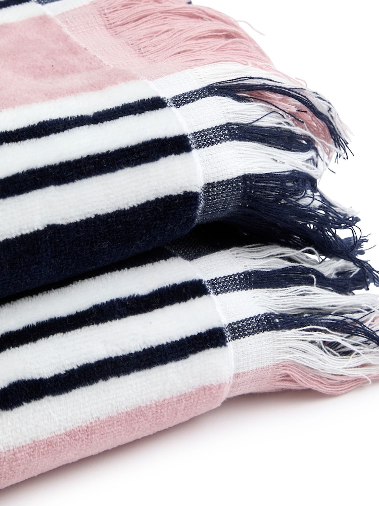 Christy Navy Blue College Stripe Fringed Beach Towel - Image 2 of 3