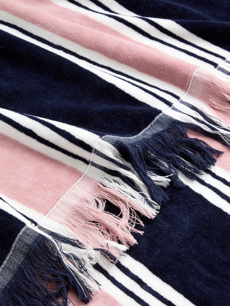 Christy Navy Blue College Stripe Fringed Beach Towel - Image 3 of 3