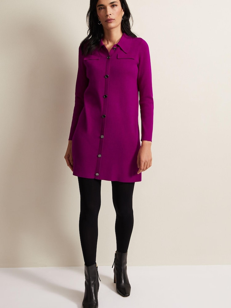 Phase Eight Purple Azealia Fine Knit Collared Tunic Dress - Image 2 of 6