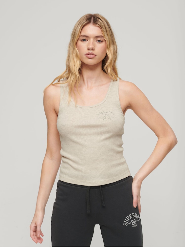 Superdry Nude Athletic Essential Ribbed Vest Top - Image 1 of 3