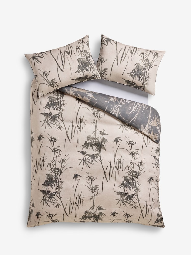 Monochrome 200 Thread Count 100% Cotton Oriental Leaf Duvet Cover and Pillowcase Set - Image 7 of 7