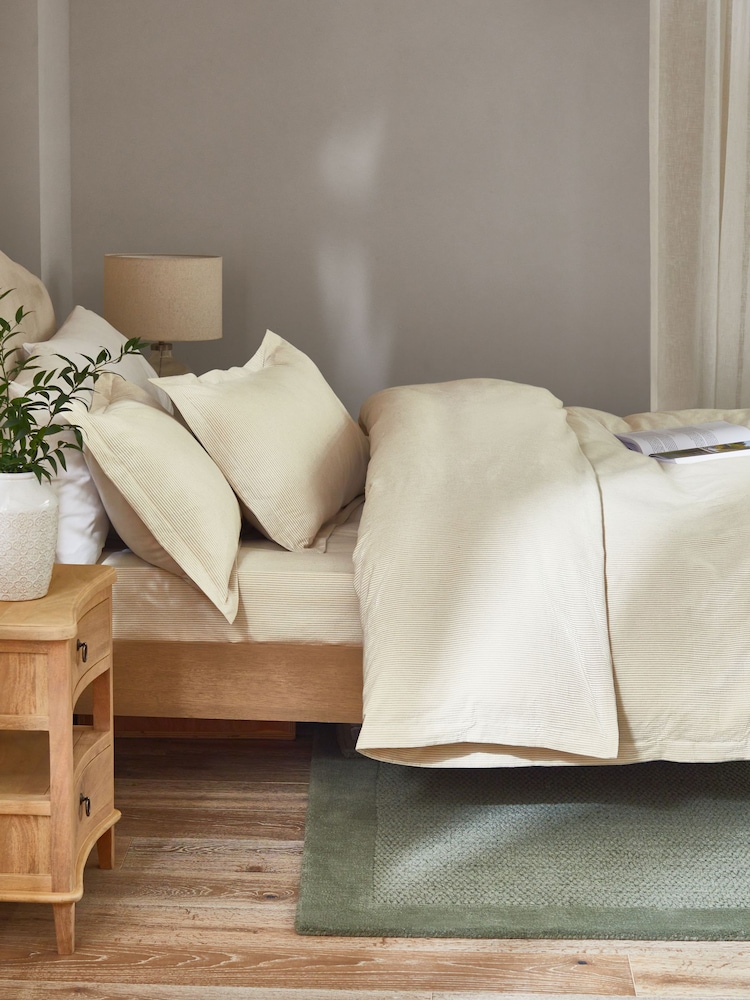 White Brushed 100% Cotton Stripe Duvet Cover and Pillowcase Set - Image 2 of 3