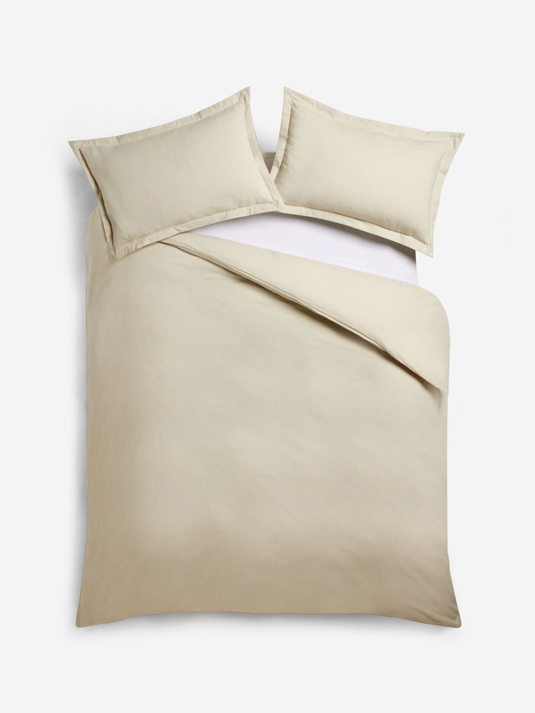 White Brushed 100% Cotton Stripe Duvet Cover and Pillowcase Set - Image 3 of 3