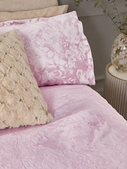 Pink Floral Leaf Velvet Duvet Cover and Pillowcase Set - Image 2 of 4