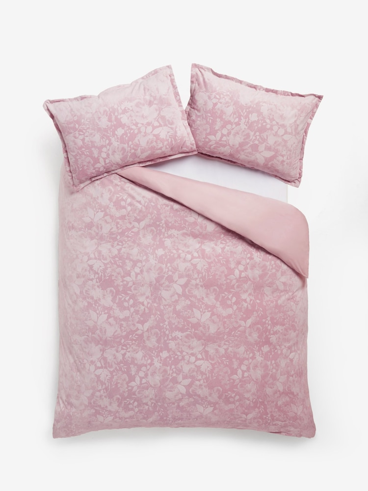 Pink Floral Leaf Velvet Duvet Cover and Pillowcase Set - Image 4 of 4