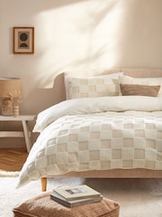 Cream Cosy Borg Checkerboard Fleece Duvet Cover and Pillowcase Set - Image 1 of 4