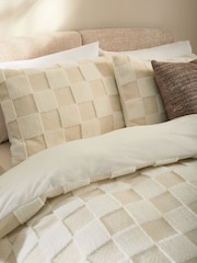 Cream Cosy Borg Checkerboard Fleece Duvet Cover and Pillowcase Set - Image 2 of 4