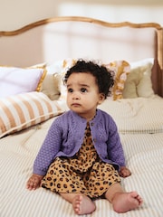 Purple Baby Knitted Bobble 100% Cotton Cardigan (0mths-2yrs) - Image 1 of 10
