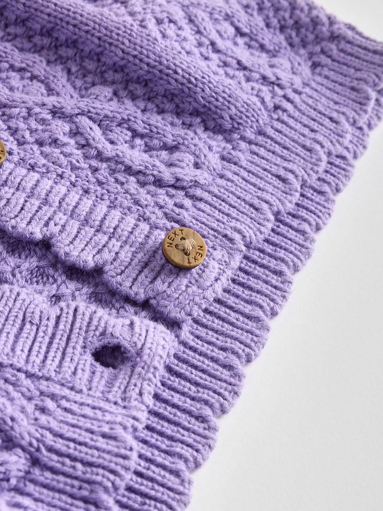 Purple Baby Knitted Bobble 100% Cotton Cardigan (0mths-2yrs) - Image 10 of 10