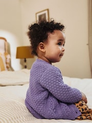 Purple Baby Knitted Bobble 100% Cotton Cardigan (0mths-2yrs) - Image 3 of 10