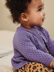 Purple Baby Knitted Bobble 100% Cotton Cardigan (0mths-2yrs) - Image 4 of 10