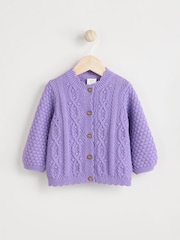 Purple Baby Knitted Bobble 100% Cotton Cardigan (0mths-2yrs) - Image 5 of 10