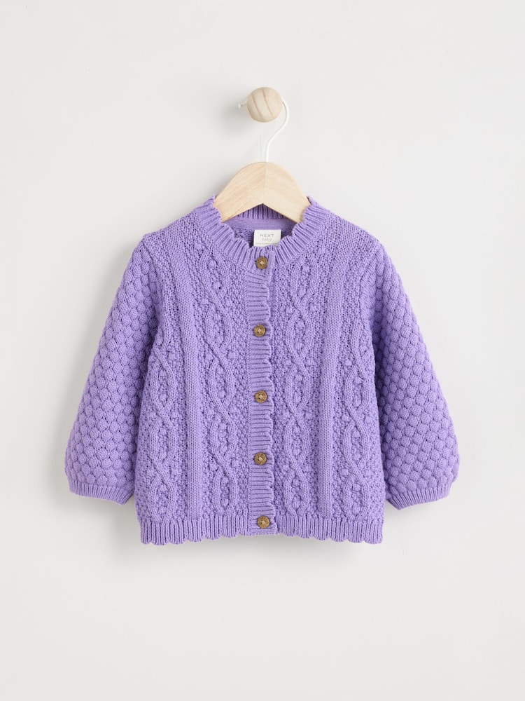 Buy Purple Baby Knitted Bobble 100% Cotton Cardigan (0mths-2yrs