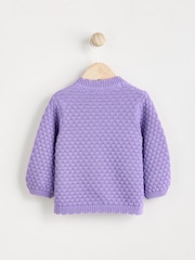 Purple Baby Knitted Bobble 100% Cotton Cardigan (0mths-2yrs) - Image 6 of 10