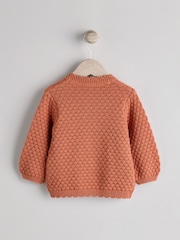 Rust Brown Baby Knitted Bobble 100% Cotton Cardigan (0mths-2yrs) - Image 2 of 7