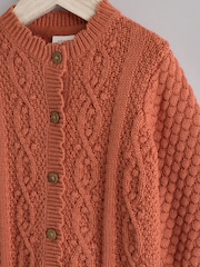 Rust Brown Baby Knitted Bobble 100% Cotton Cardigan (0mths-2yrs) - Image 3 of 7
