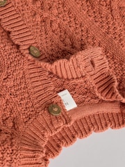Rust Brown Baby Knitted Bobble 100% Cotton Cardigan (0mths-2yrs) - Image 5 of 7