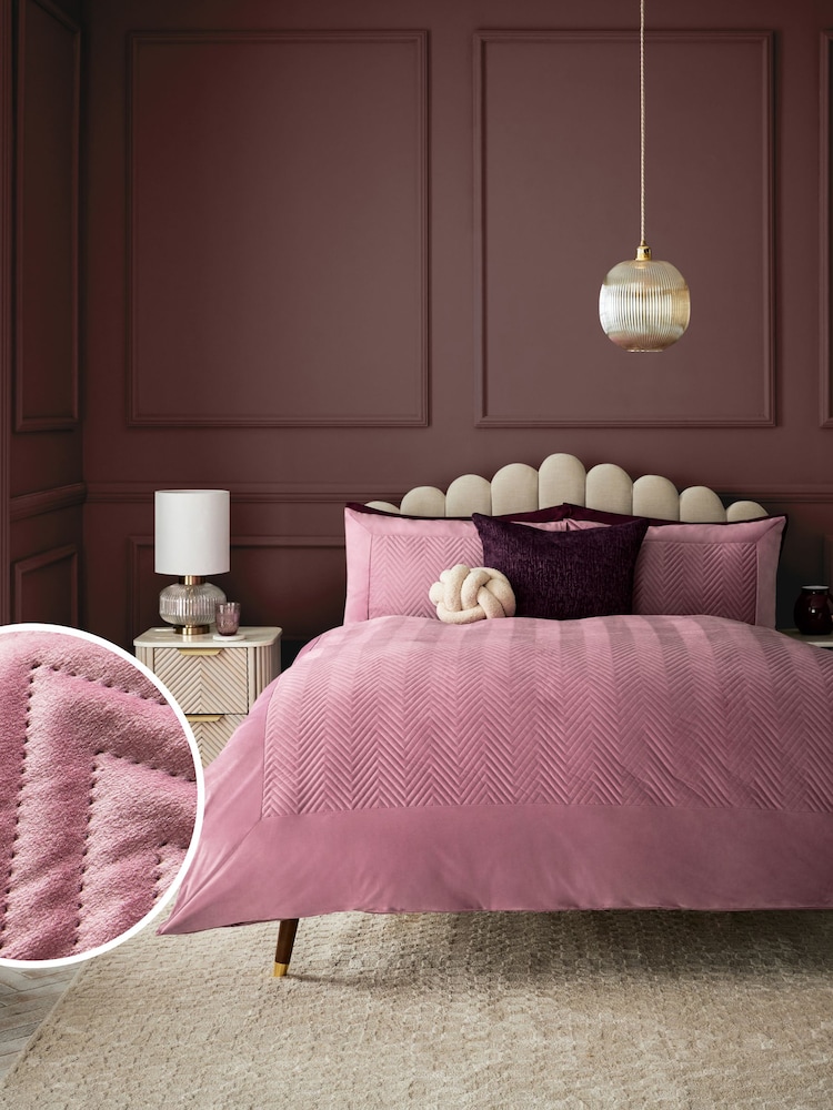 Pink Madison Quilted Velvet Duvet Cover and Pillowcase Set - Image 1 of 5