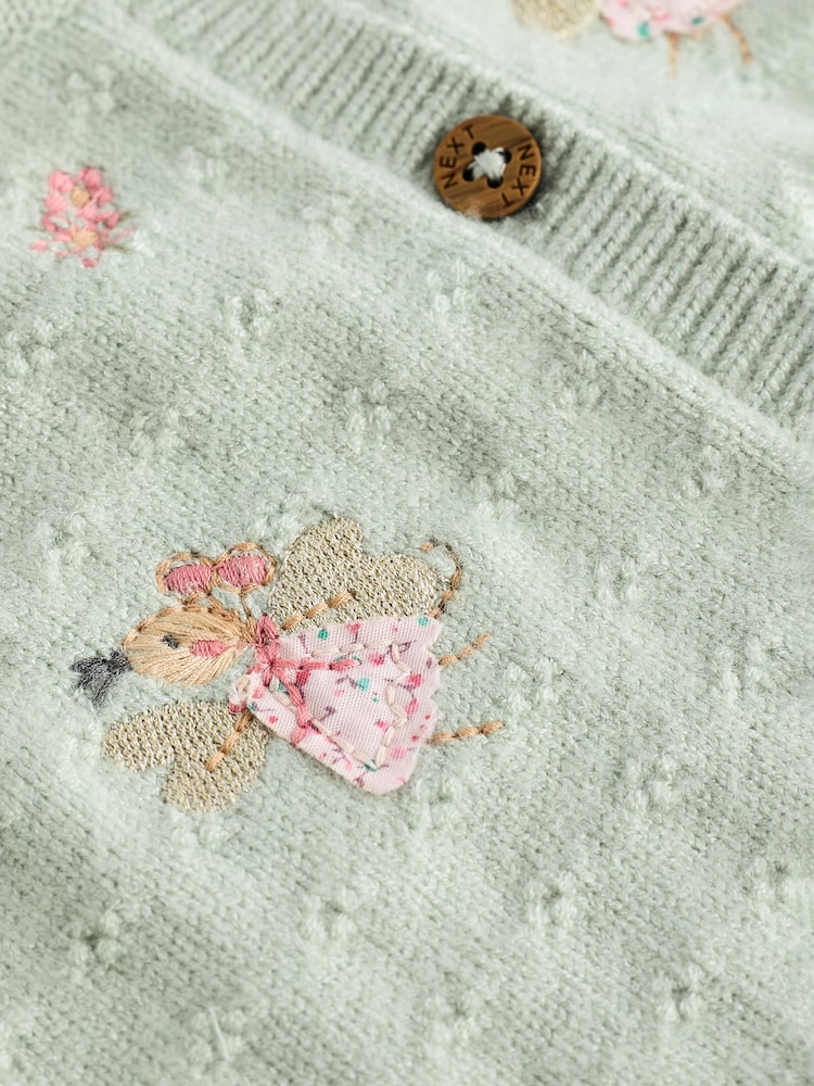 Sage Green Fairy Embroidered Baby Cardigan (0mths-2yrs) - Image 5 of 7