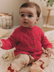 Red Baby Knitted Bobble 100% Cotton Cardigan (0mths-2yrs) - Image 1 of 10