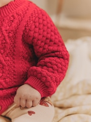 Red Baby Knitted Bobble 100% Cotton Cardigan (0mths-2yrs) - Image 3 of 10