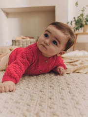 Red Baby Knitted Bobble 100% Cotton Cardigan (0mths-2yrs) - Image 4 of 10