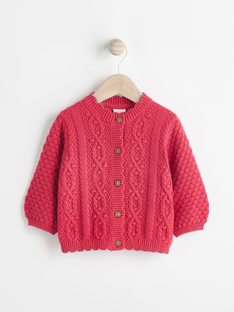 Red Baby Knitted Bobble 100% Cotton Cardigan (0mths-2yrs) - Image 5 of 10