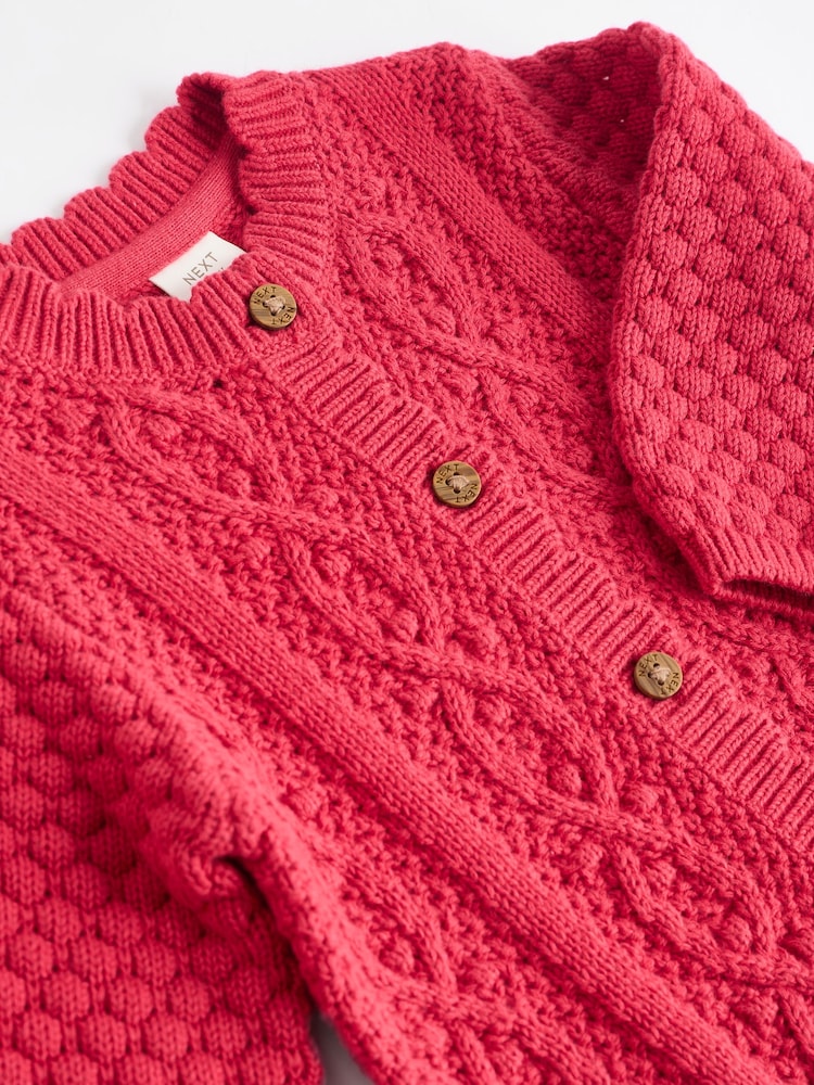 Red Baby Knitted Bobble 100% Cotton Cardigan (0mths-2yrs) - Image 8 of 10