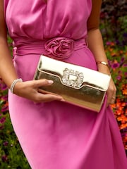 Linzi Gold Wonder Satin Diamante Clutch Bag - Image 1 of 2