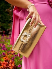Linzi Gold Wonder Satin Diamante Clutch Bag - Image 2 of 2