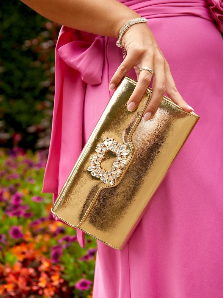 Linzi Gold Wonder Satin Diamante Clutch Bag - Image 2 of 2