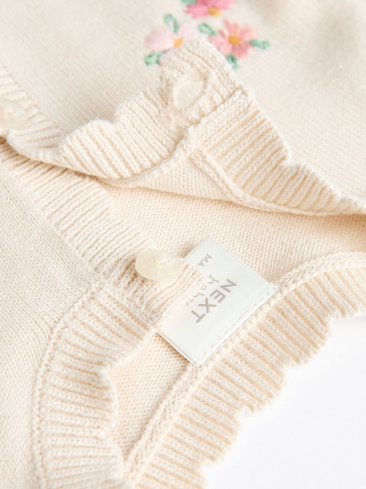 Cream Bunny 100% Cotton Pointelle Knitted Floral Flower Baby Cardigan (0mths-3yrs) - Image 5 of 6