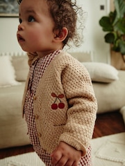 Tan Brown Baby Back Slogan Embroidered Knitted 100% Cotton Cardigan (0mths-2yrs) - Image 3 of 11