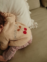 Tan Brown Baby Back Slogan Embroidered Knitted 100% Cotton Cardigan (0mths-2yrs) - Image 4 of 11