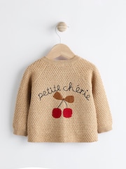 Tan Brown Baby Back Slogan Embroidered Knitted 100% Cotton Cardigan (0mths-2yrs) - Image 6 of 11