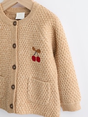 Tan Brown Baby Back Slogan Embroidered Knitted 100% Cotton Cardigan (0mths-2yrs) - Image 7 of 11