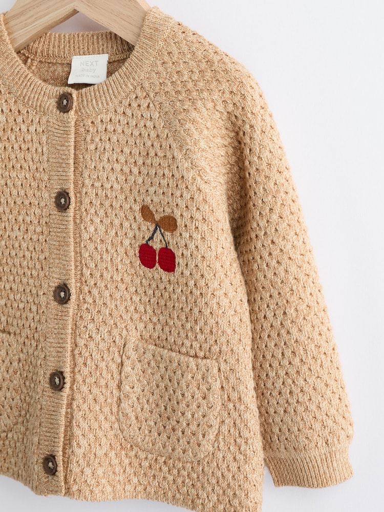 Buy Tan Brown Baby Back Slogan Embroidered Knitted 100% Cotton