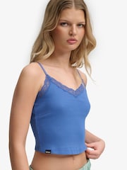 SUPERDRY Blue Essential Lace Trim Cropped Cami Top - Image 1 of 5