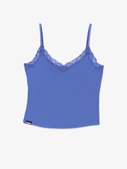 SUPERDRY Blue Essential Lace Trim Cropped Cami Top - Image 4 of 5