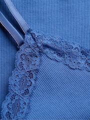 SUPERDRY Blue Essential Lace Trim Cropped Cami Top - Image 5 of 5