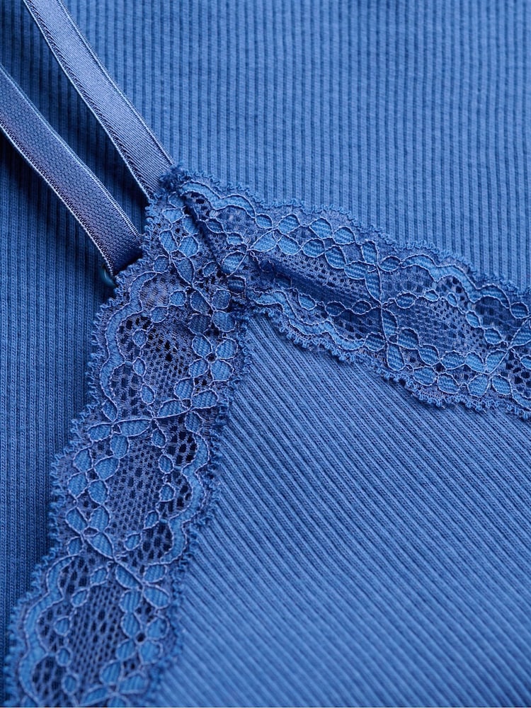 SUPERDRY Blue Essential Lace Trim Cropped Cami Top - Image 5 of 5 SUPERDRY Blue Essential Lace Trim Cropped Cami Top - Image 5 of 5