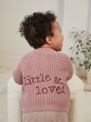 Pink Back Slogan Embroidered Baby Knitted Cardigan (0mths-2yrs) - Image 1 of 1