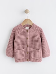 ורוד - Back Slogan Embroidered Baby Knitted Cardigan (0mths-2yrs) - Image 4 of 11