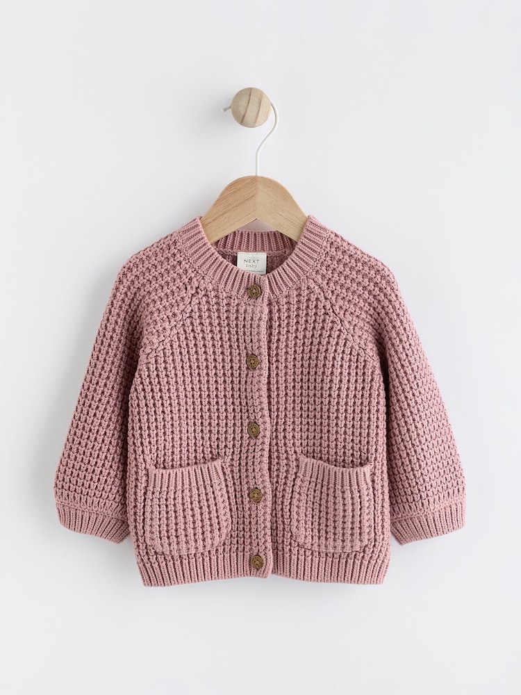 ורוד - Back Slogan Embroidered Baby Knitted Cardigan (0mths-2yrs) - Image 4 of 11