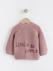 ורוד - Back Slogan Embroidered Baby Knitted Cardigan (0mths-2yrs) - Image 5 of 11