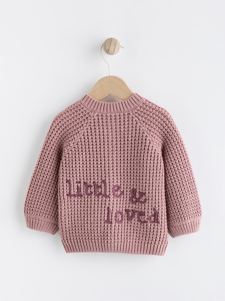 ורוד - Back Slogan Embroidered Baby Knitted Cardigan (0mths-2yrs) - Image 5 of 11