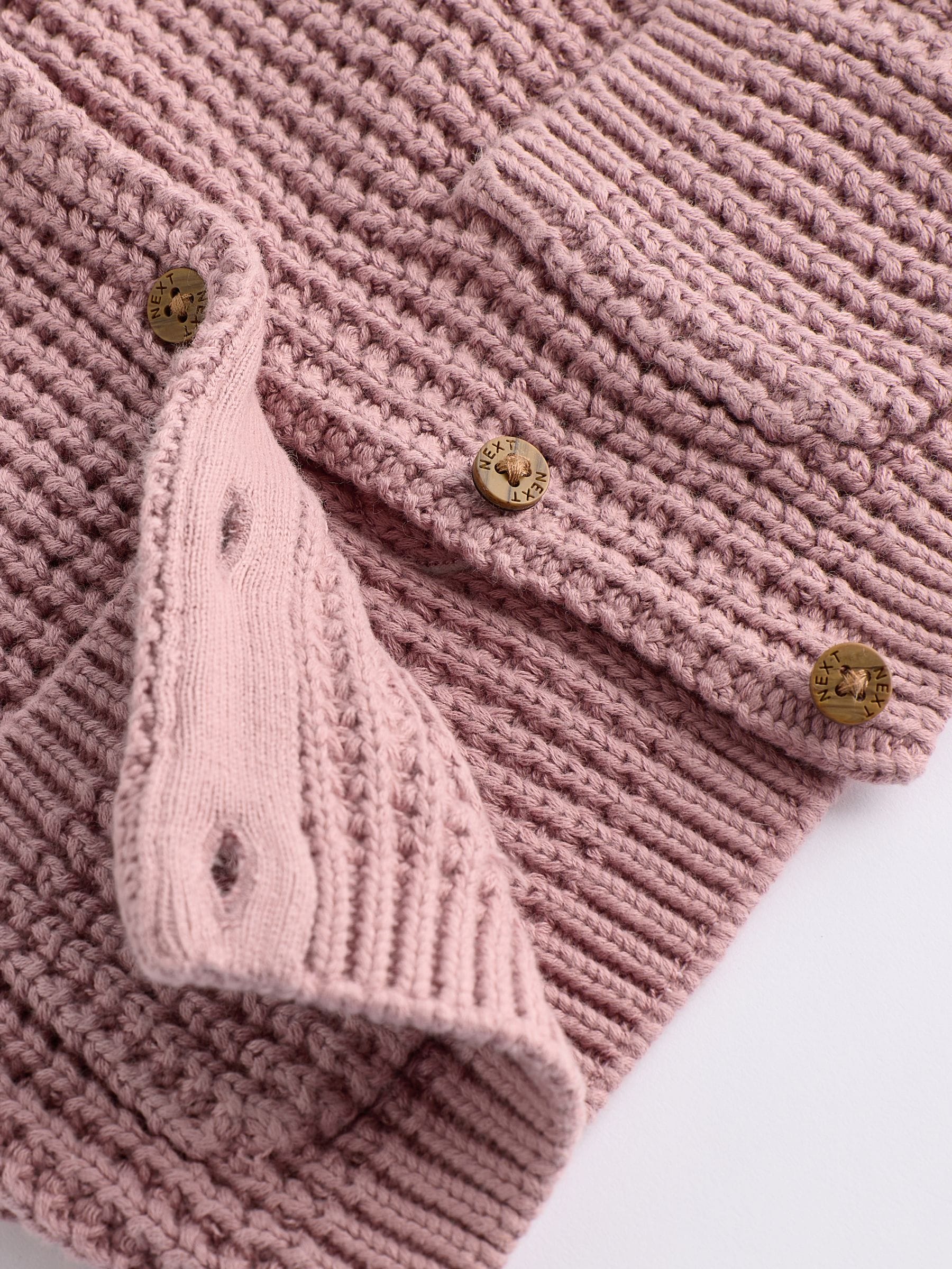 Next：日本 ピンク - バックスローガン刺繍ベビーニットカーディガン