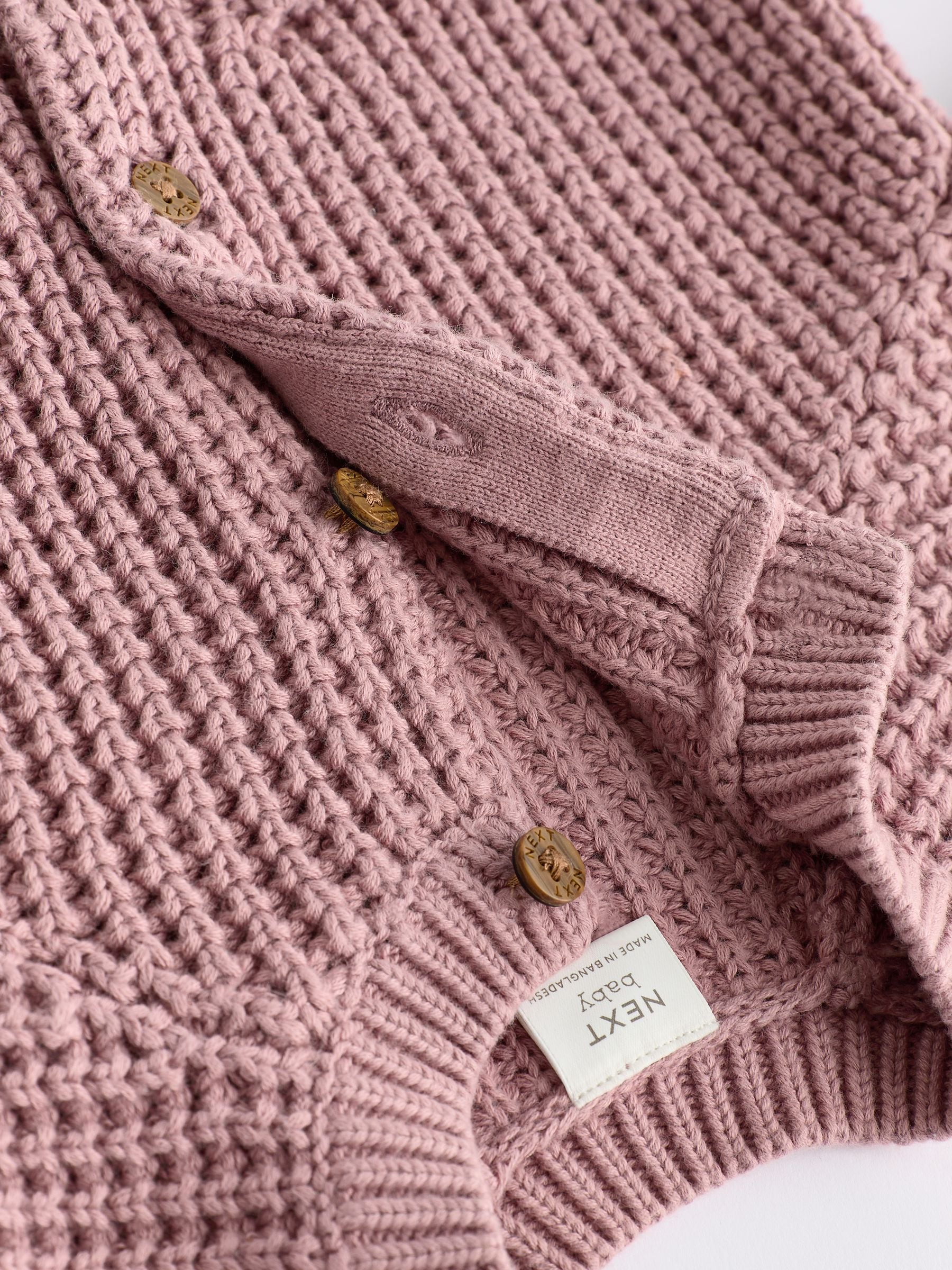 【新品・未使用】　HYEON baby knit Buy Pink Back Slogan Embroidered Baby Knitted Cardigan (0mths-2yrs