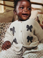 Grey 3D Bows Baby 100% Cotton Knitted Cardigan (0mths-2yrs) - Image 4 of 10